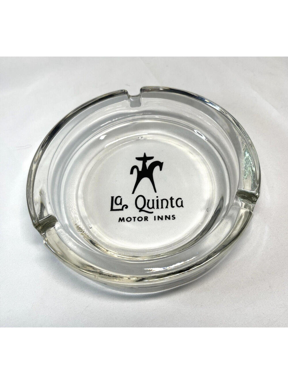 La Quinta Motor Inns Vintage Clear Ashtray  Classic 3 Slot Black Ink, 4.5 inches